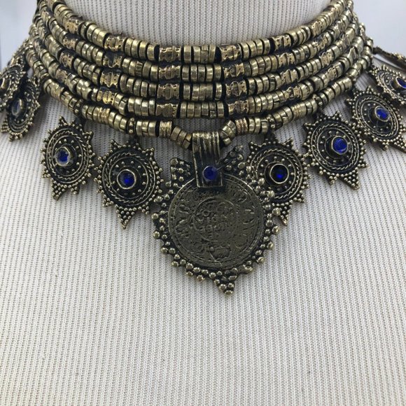 Afghan Vintage Multilayers Choker Necklace, Vintage Coins Jewelry - Picture 6 of 9